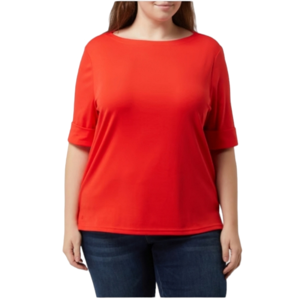 Lauren Ralph Lauren LRL Women's Plus Size 3X Judy Elbow Sleeve Knit Top Red